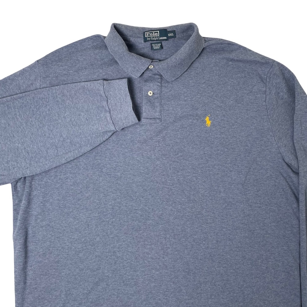 Polo Ralph Lauren Polo Shirt Mens XXL Long Sleeve Heather Blue Pony‎ Logo Preppy
